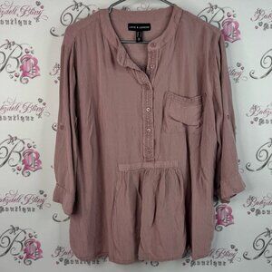 Love & Legend blouse peplum pink Mauve Button-Front Blouse lace detail pocket